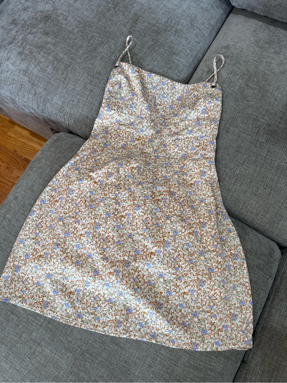 Reset Dress Mini Cottagecore Floral Print Lined Slip Sundress Orange Blue Size S